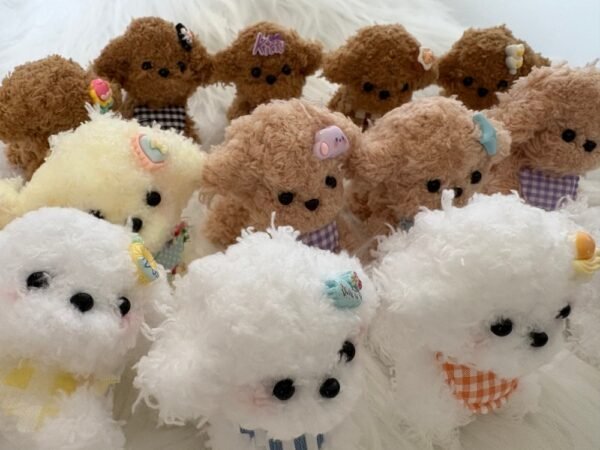 2 Handmade Fluffy Puppy Desktop Ornament, Mini Plush Dog Table Decor