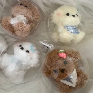 Handmade Pipe Cleaner Puppy Keychain with Clear Display Ball Cute Curly Teddy Dog Bag Charm