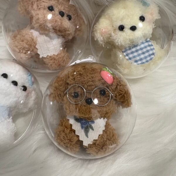 Handmade Pipe Cleaner Puppy Keychain with Clear Display Ball Cute Curly Teddy Dog Bag Charm