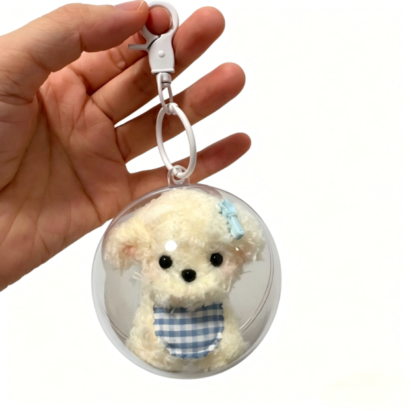 Handmade Pipe Cleaner Puppy Keychain with Clear Display Ball Cute Curly Teddy Dog Bag Charm