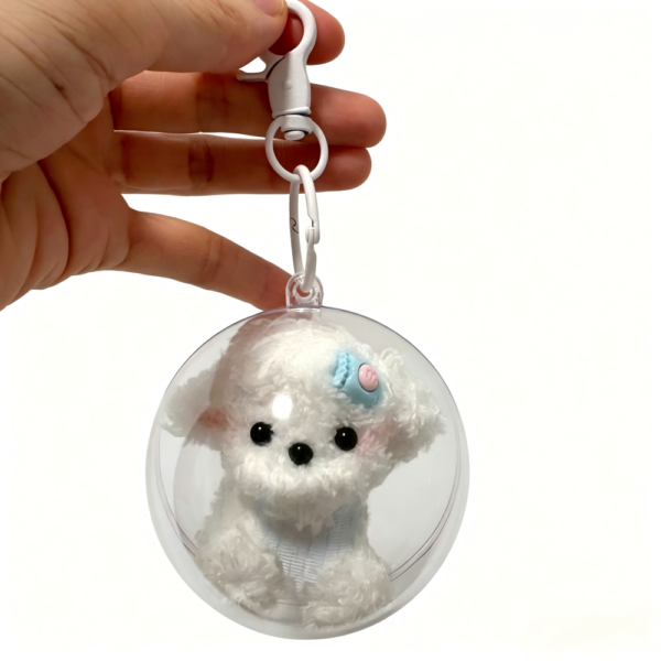 Handmade Pipe Cleaner Puppy Keychain with Clear Display Ball Cute Curly Teddy Dog Bag Charm